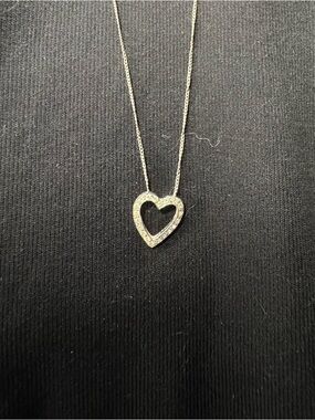 Sterling Silver Open Heart Pendant Necklace - Silver